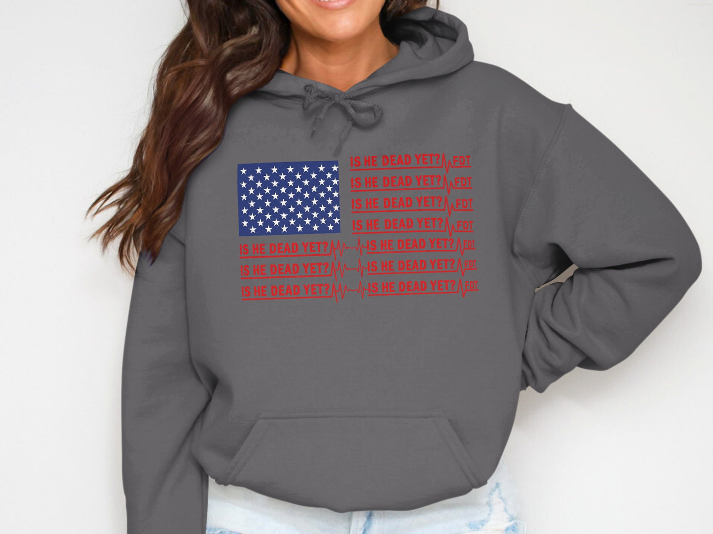 Is He Dead Yet USA Flag Graphic Hoodie product