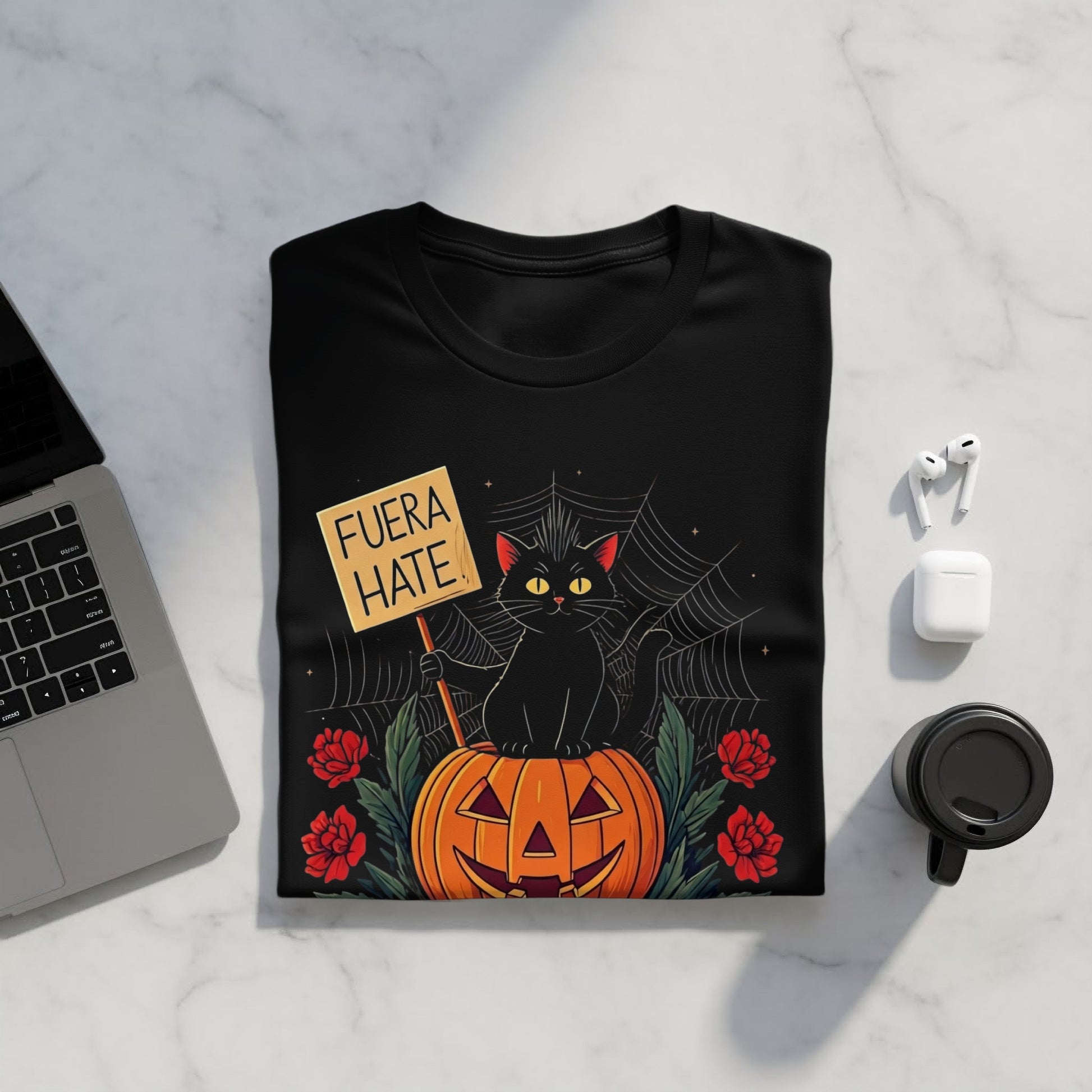 Fuera Hate Black Cat Halloween Pumpkin Shirt product