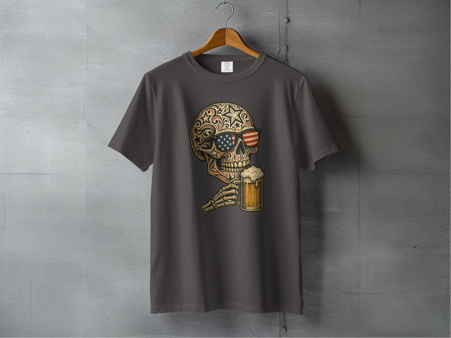 Patriotic Skull with Beer T Shirt Unique Fun Product