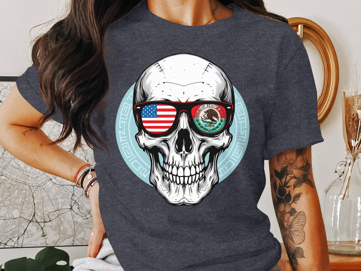 Skull with Dual Flag Sunglasses Graphic T-shirt product