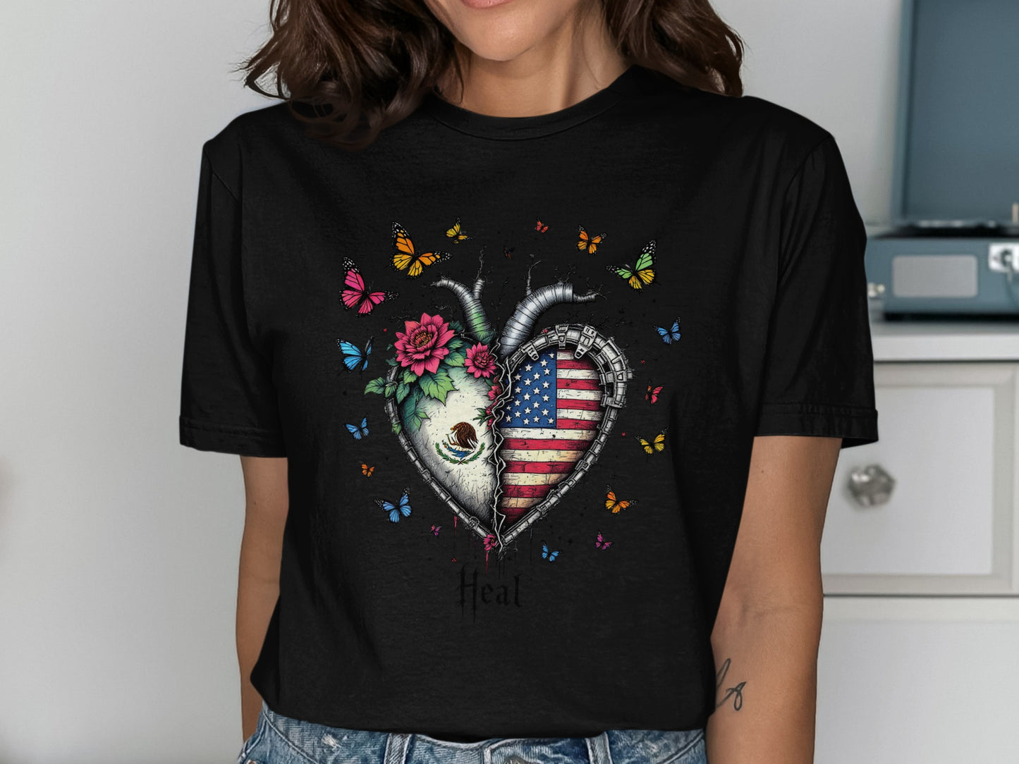 Heart and Flag Design with Floral and Butterflies product type