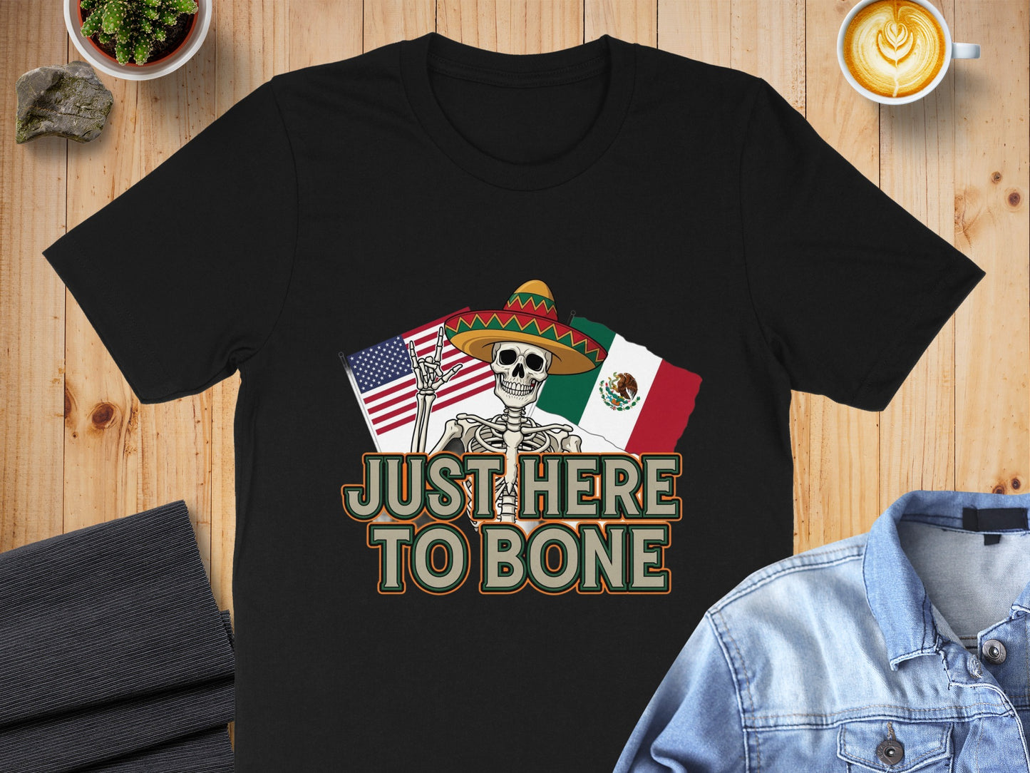 Just Here to Bone Skeleton with Flags Shirt product