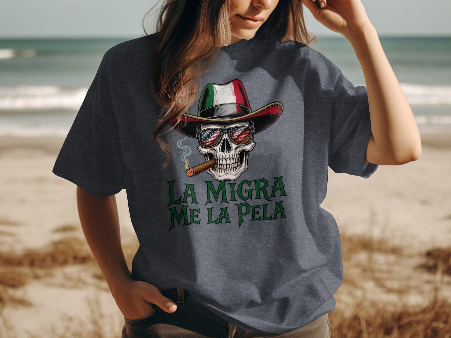 La Migra Me La Pela Skull T-Shirt Unique Product