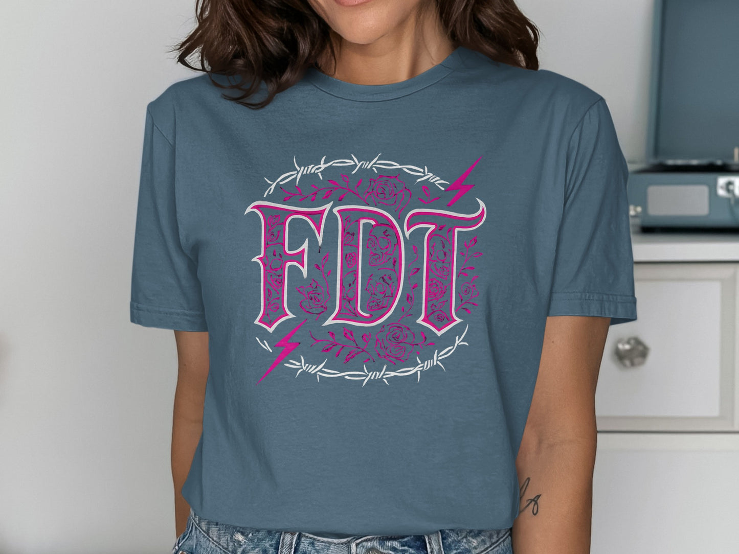 Graphic Tee with FDT Barbed Wire and Floral Elements product