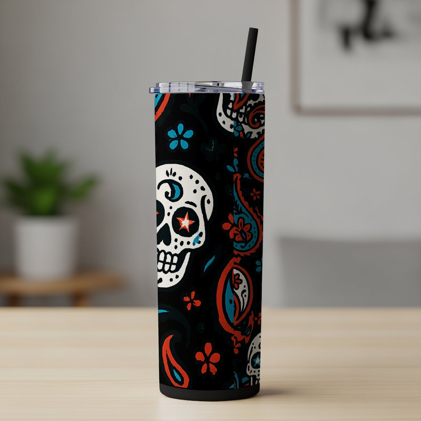 Colorful Skull Pattern Tumbler with Straw product