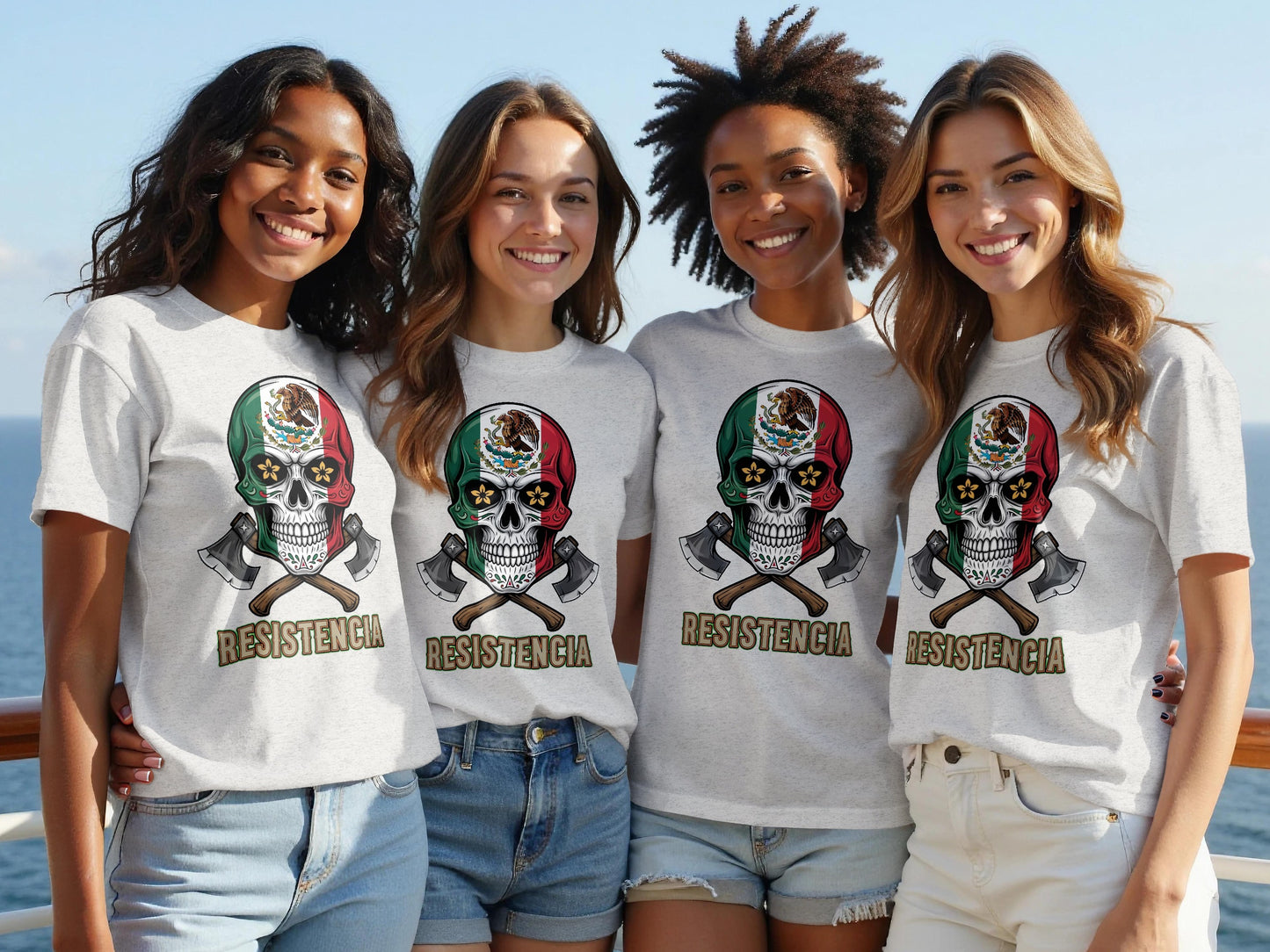 Skull Mexican Flag Resistencia Design T-shirt product