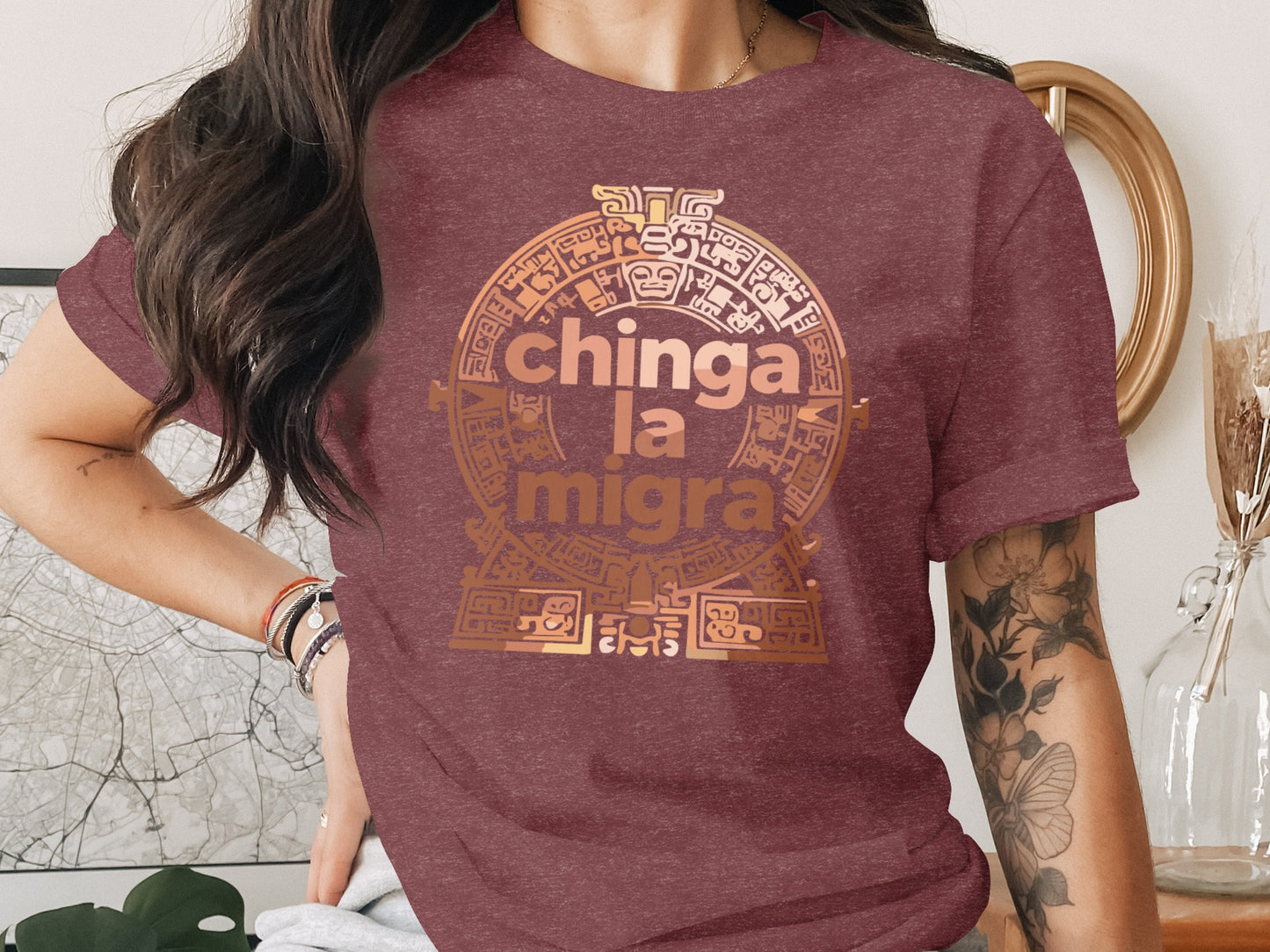 Chinga La Migra Aztec Sun Calendar Design T-shirt product