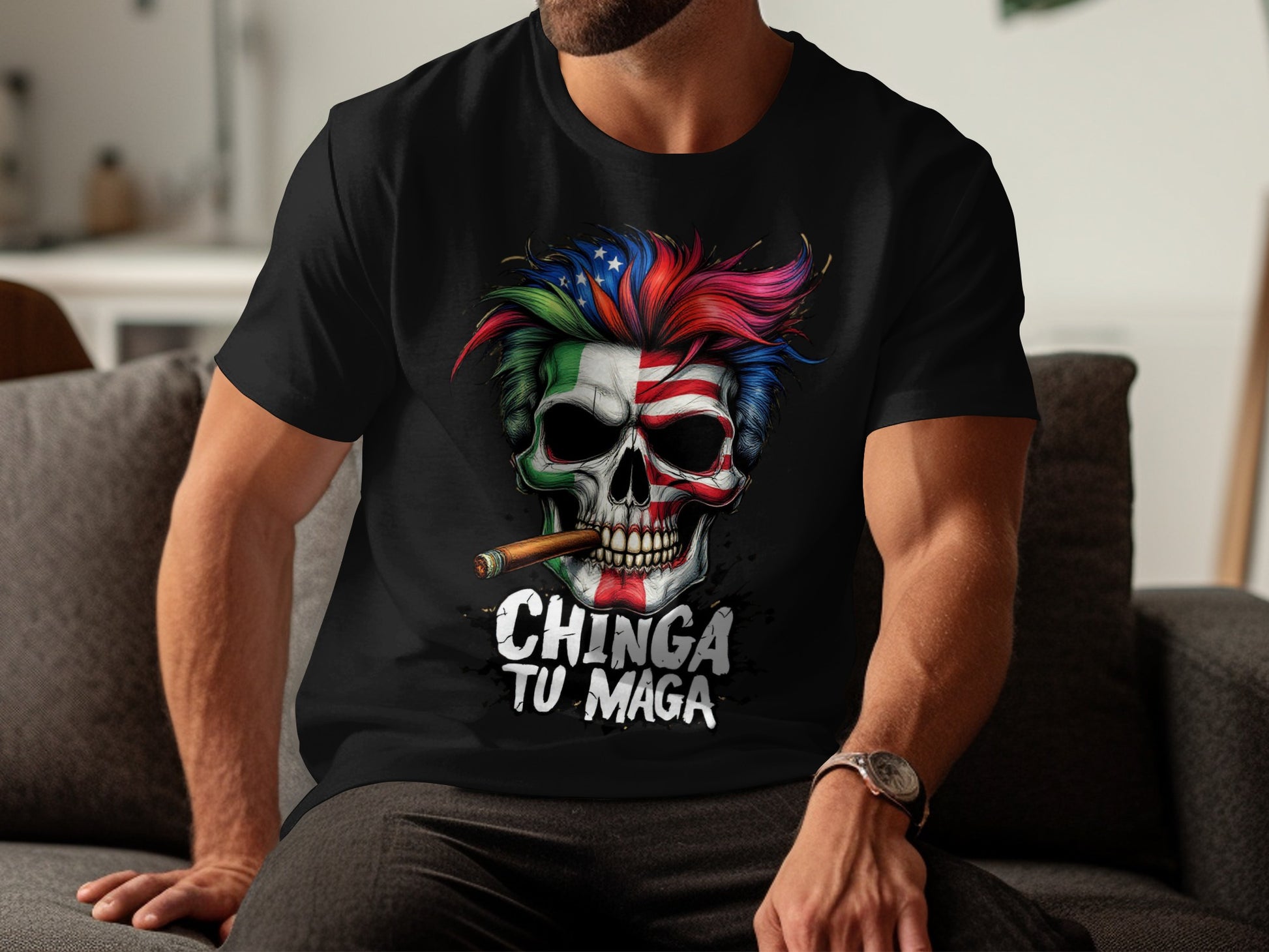 Colorful Patriotic Skull Head Graphic T-Shirt product type