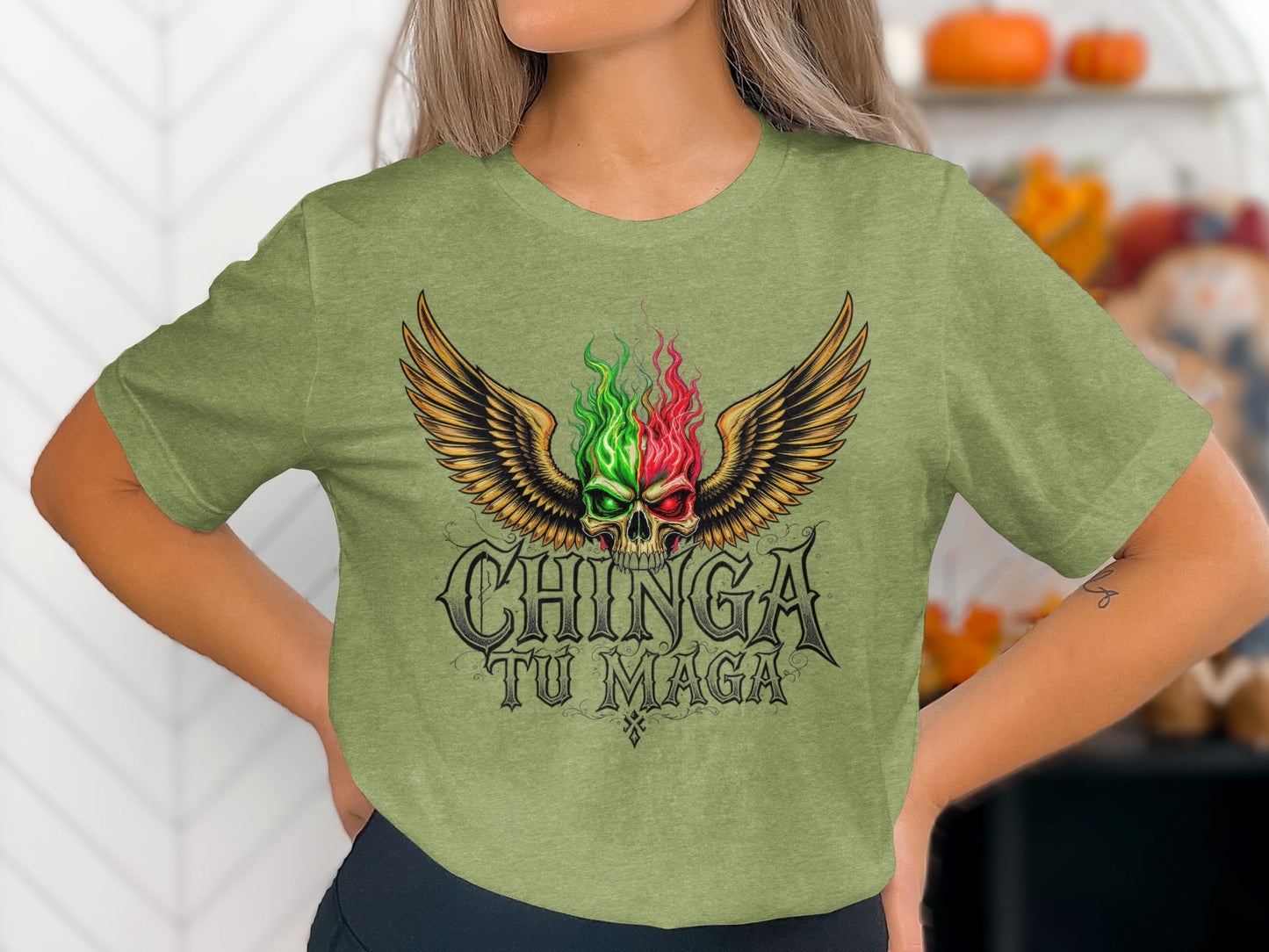Fierce Winged Skull Chinga Tu Maga Graphic Tee product type
