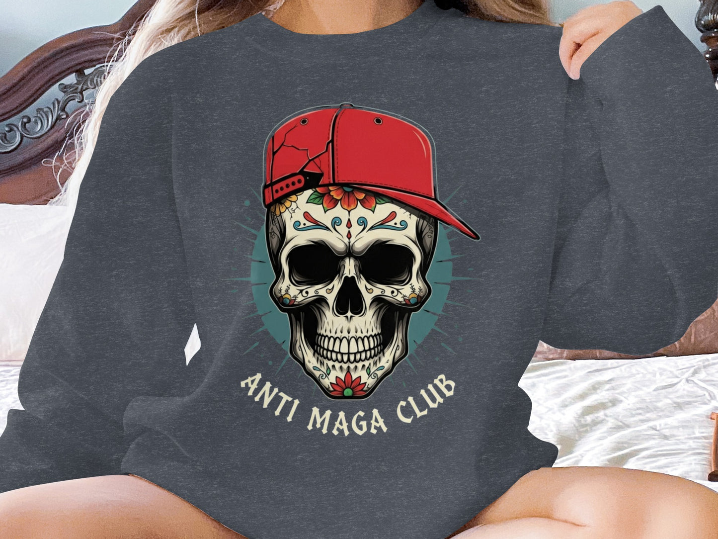 Anti Maga Club Skull with Red Cap Sweatshirt product