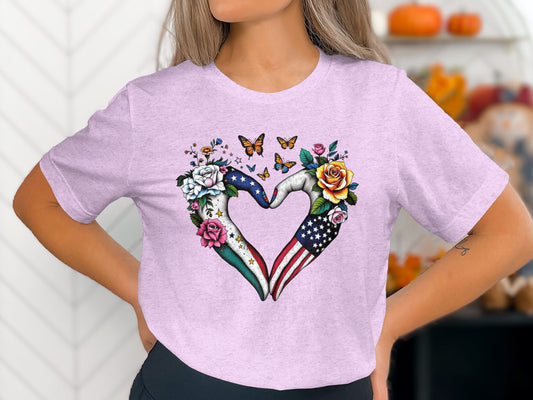 Heart Shaped Hands and Flowers Graphic T-Shirt