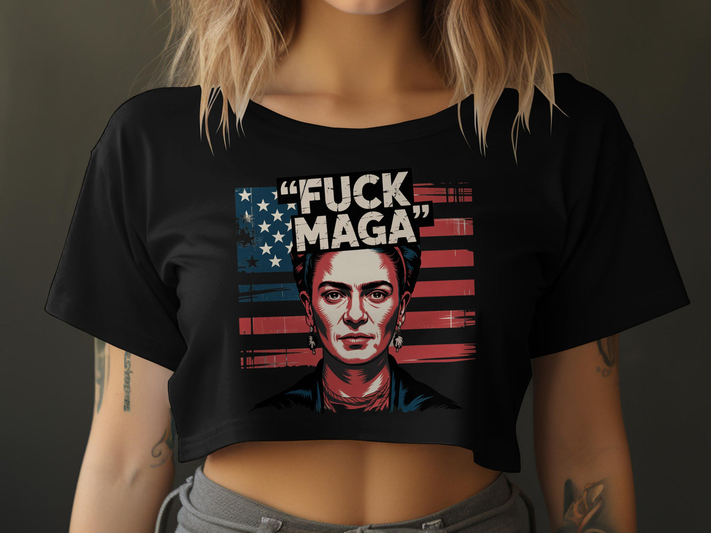 Bold Graphic Statement Black Cropped T-shirt product
