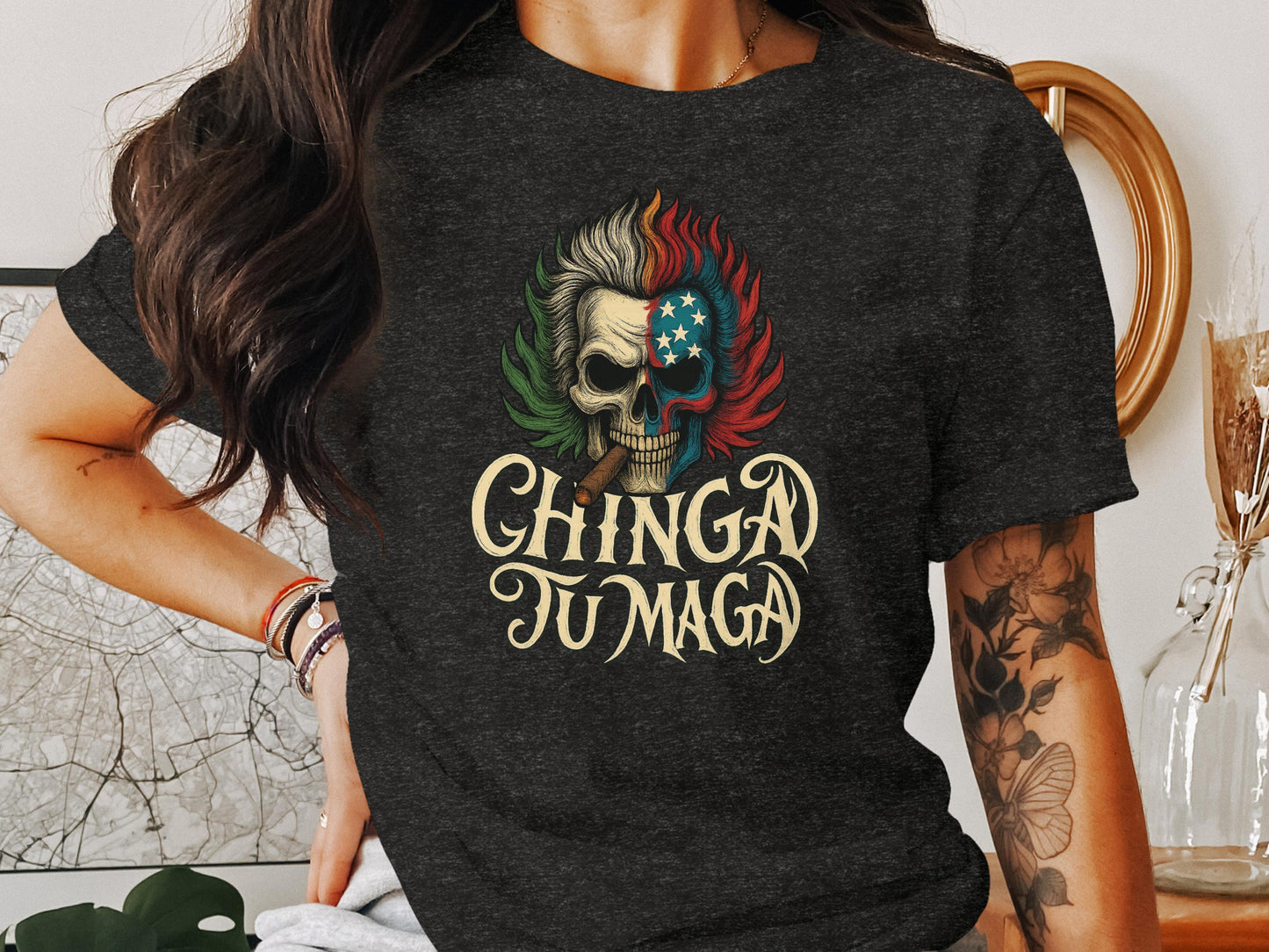 Colorful Skull Design Chinga Tu Maga T-shirt product