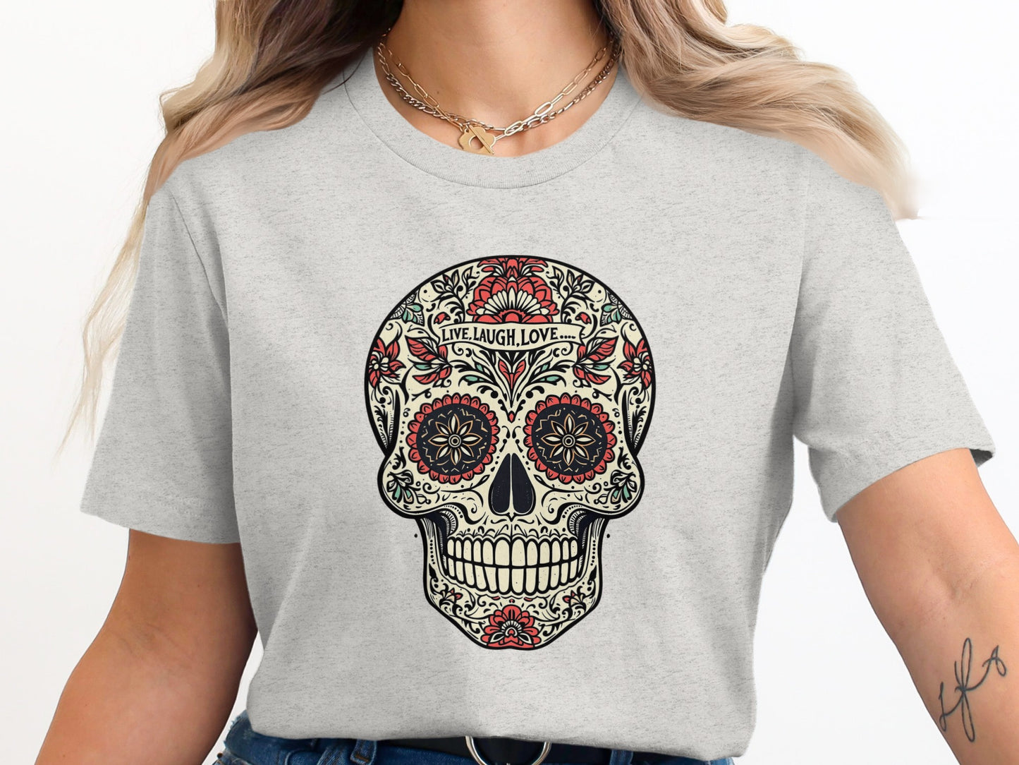 Live Laugh Love Skull Graphic Printed Shirt product