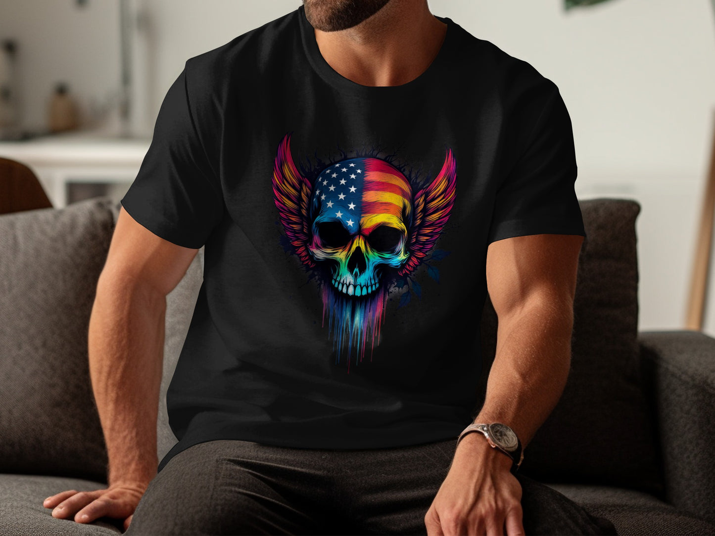 American Flag Skull Design Printed Shirt product