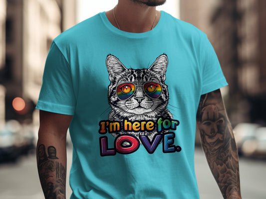 I'm Here For Love Rainbow Cat Print T-Shirt product