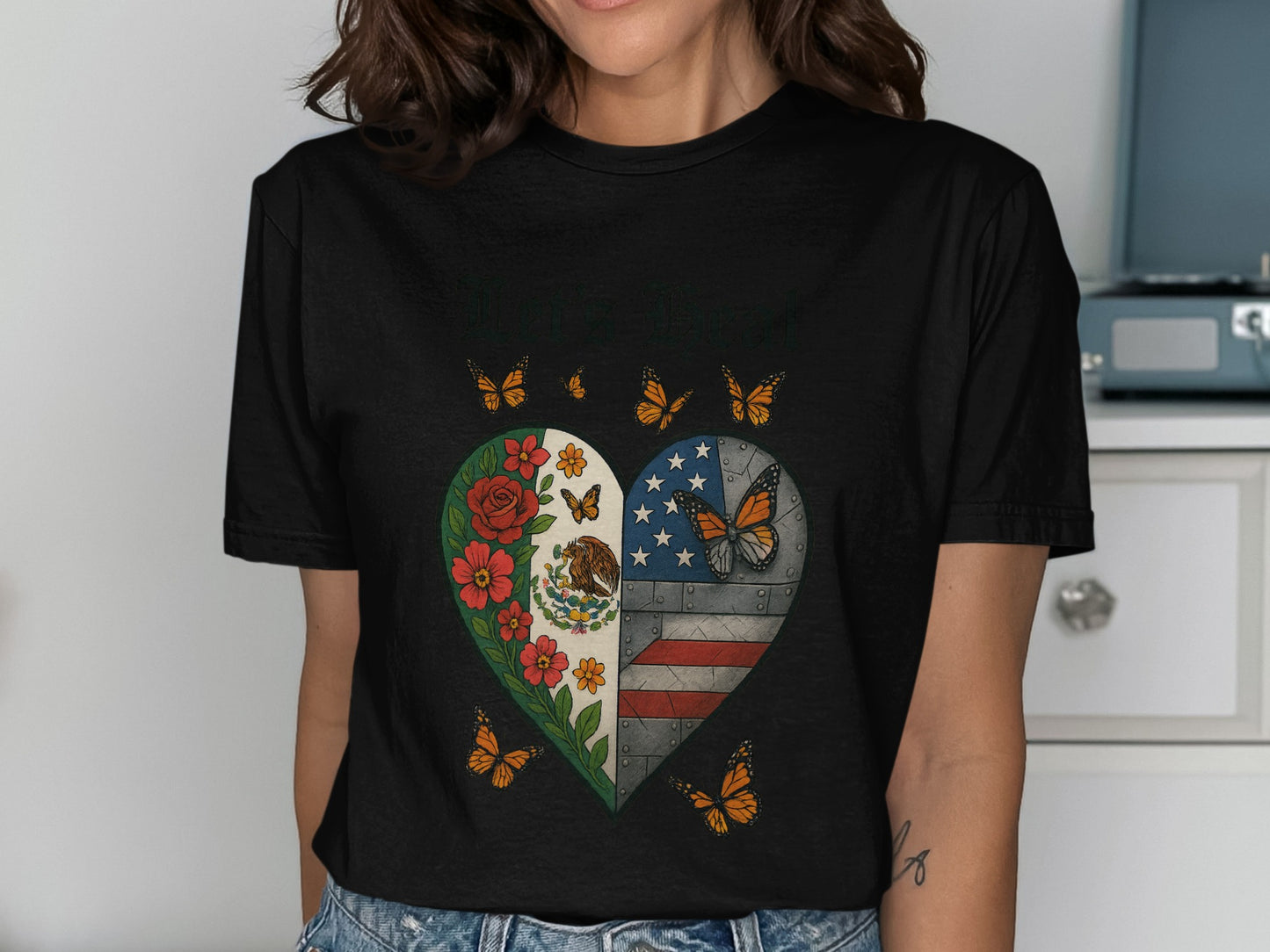Heart-Shaped Mexican and American Flag T-shirt product