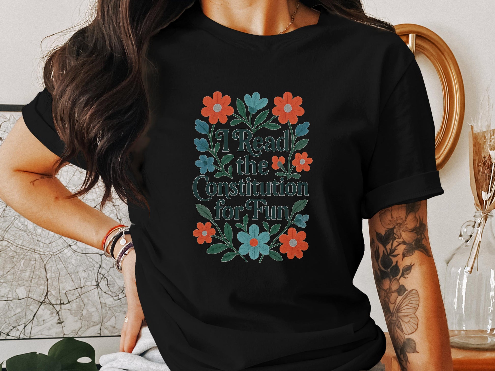 I Read the Constitution for Fun Floral Print Shirt product