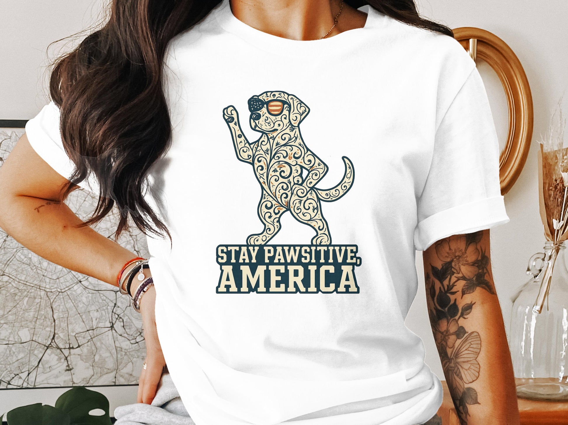 Stay Pawsitive America Dog Graphic T-Shirt product