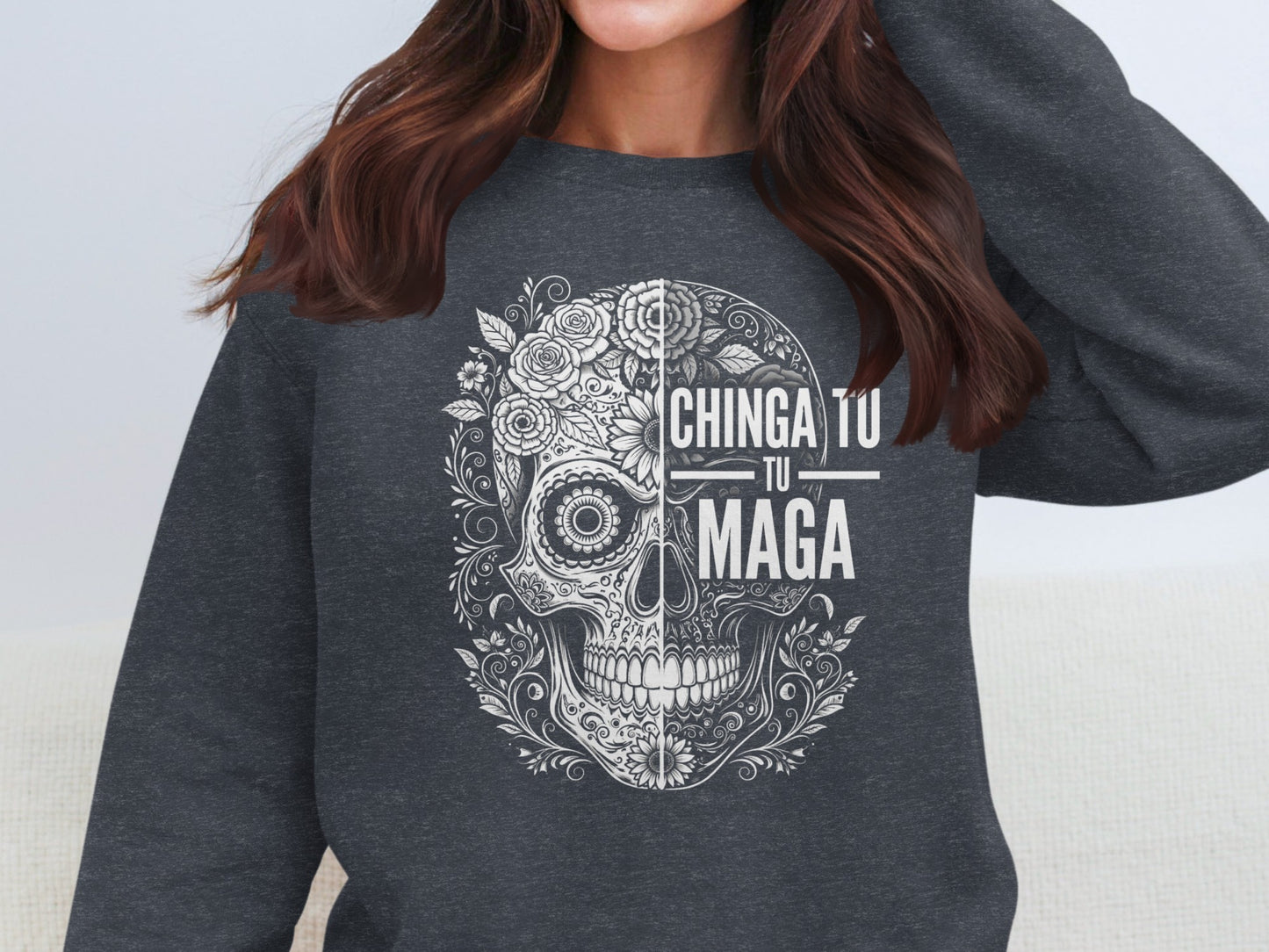 Chinga Tu Maga Skull Graphic Statement Sweatshirt product type