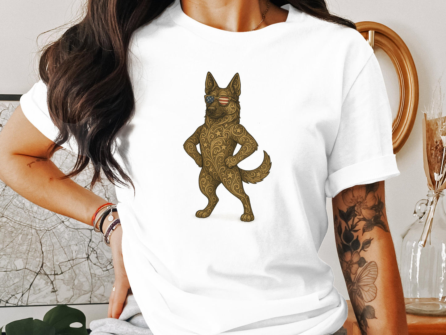 Patriotic Decorated Dog Graphic on White Shirt product type