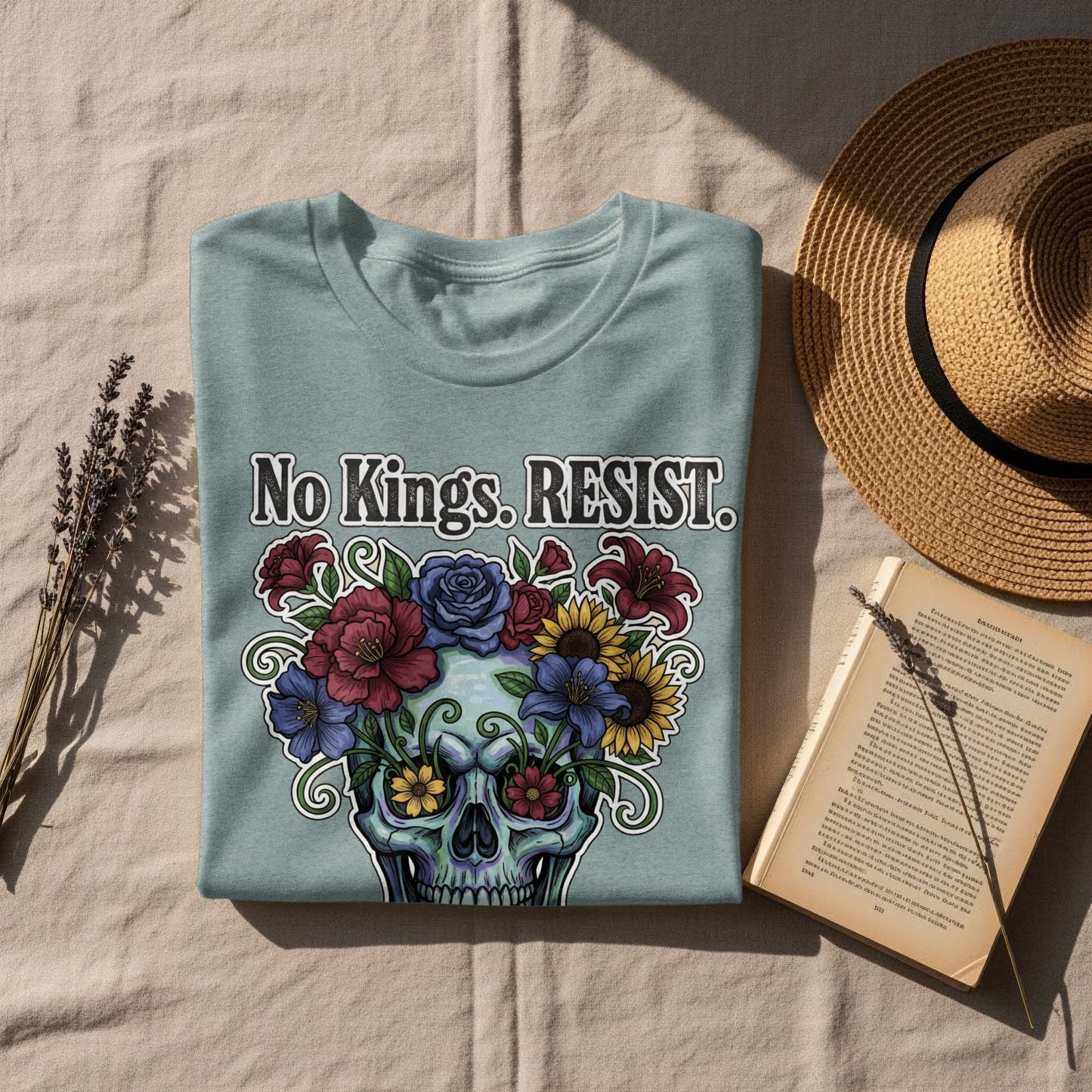 No Kings RESIST Skull Floral Design Shirt product