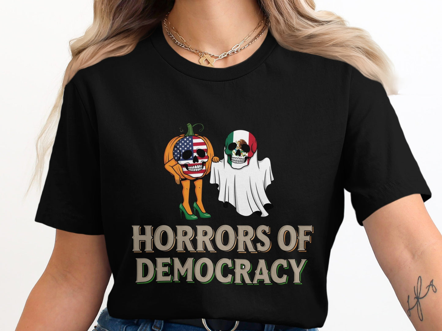 Horrors of Democracy Halloween Skull Ghost T-Shirt product type