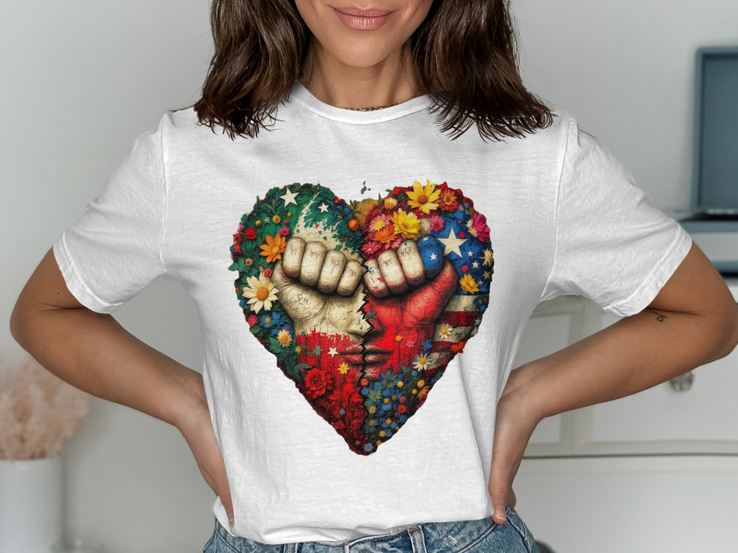Colorful Heart Fist Design Graphic Tee product type