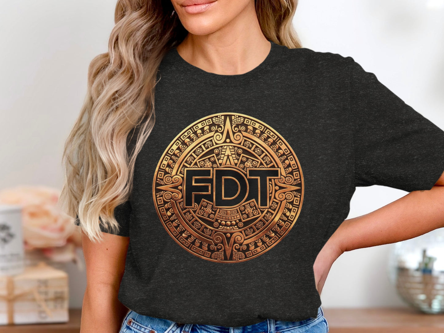 Ancient Golden FDT Round Design Black T-shirt product