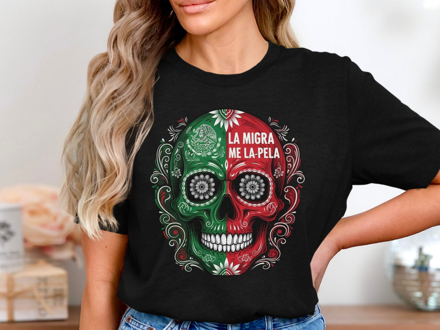 La Migra Me La Pela Skull Graphic Tee product type