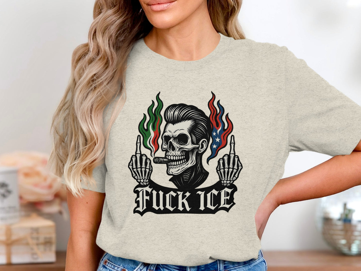 Rebellious Skull Middle Fingers Graphic T-Shirt product