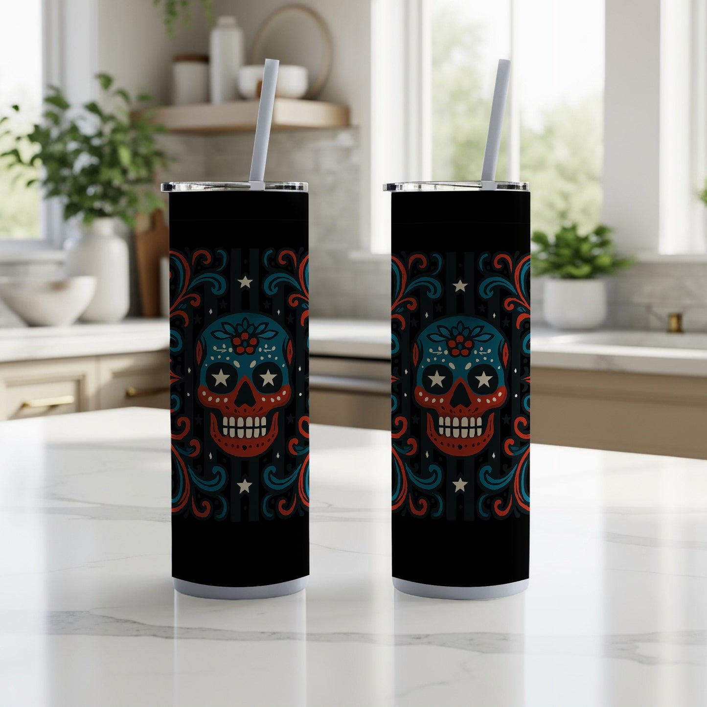 Colorful Day of the Dead Skull Design Tumbler product