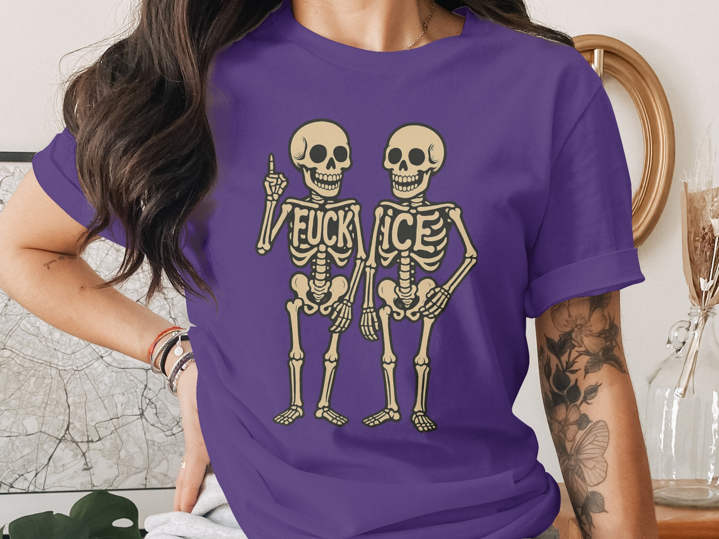Purple Shirt Halloween Skeleton Design product