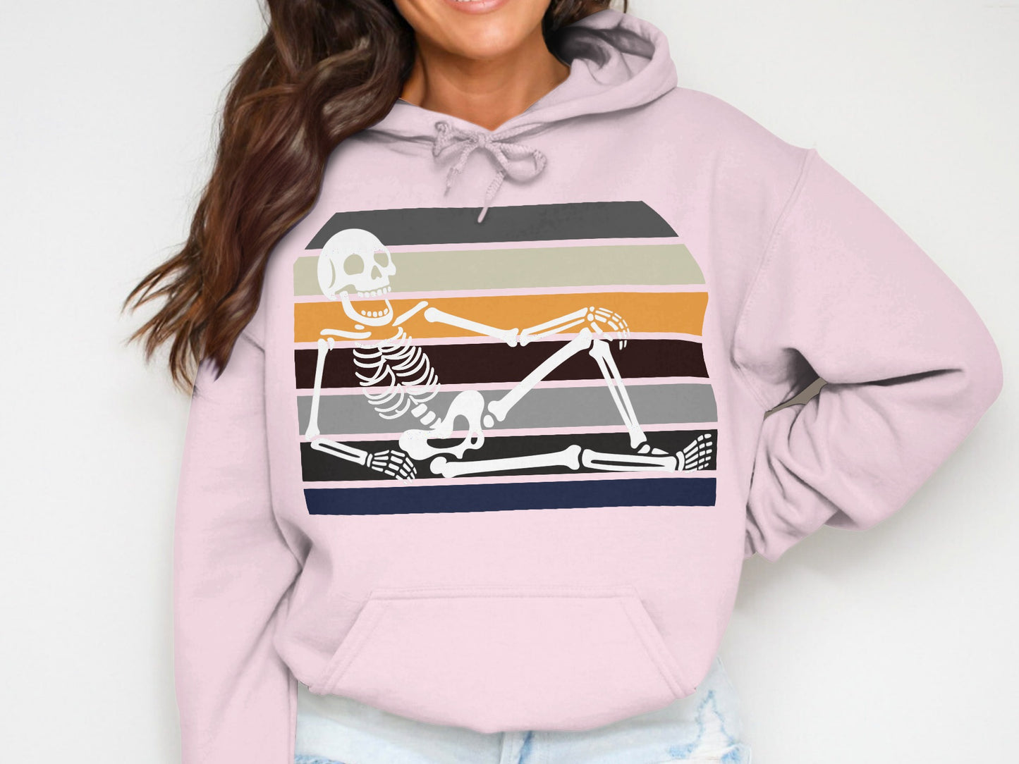 Retro Skeleton Rainbow Stripe Graphic Hoodie product