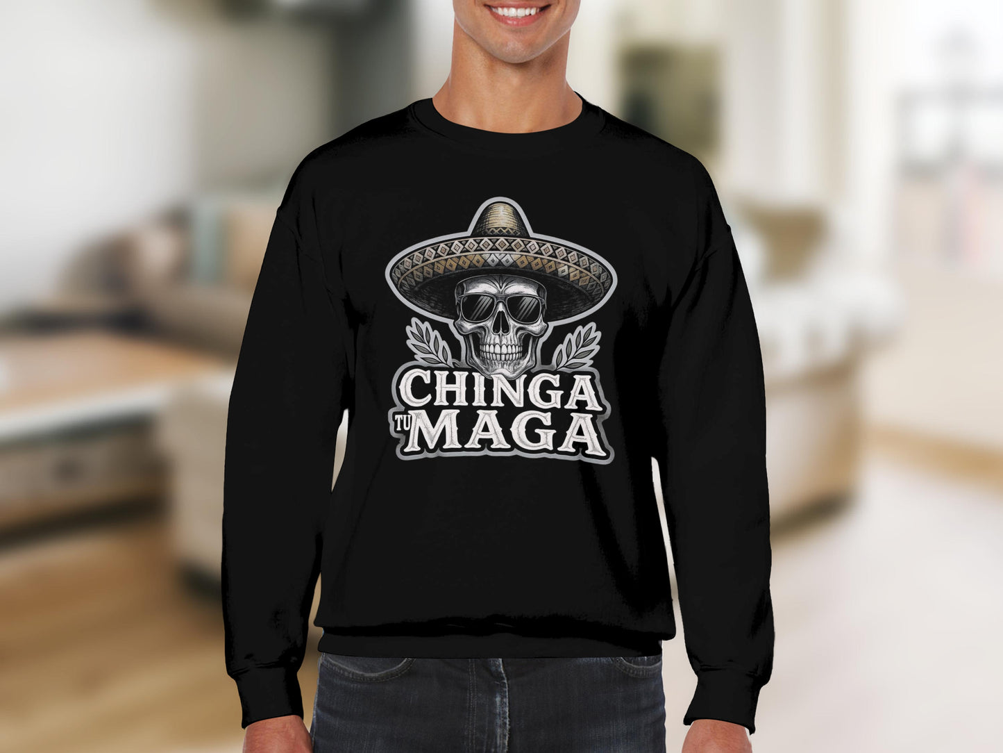 Chinga Tu Maga Skull Sombrero Graphic Sweatshirt product type