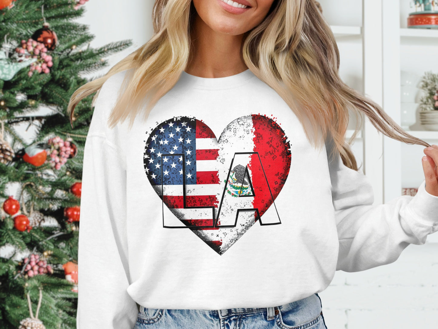 LA USA and Mexico Flag Heart Design Sweatshirt Product