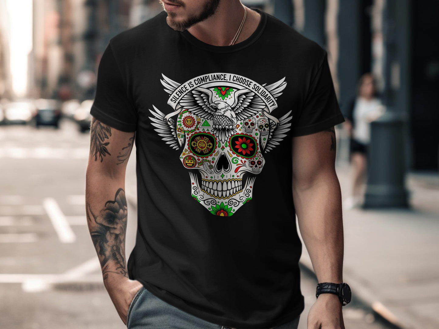 Skull Design Anti-Compliance Graphic Tee Shirt product