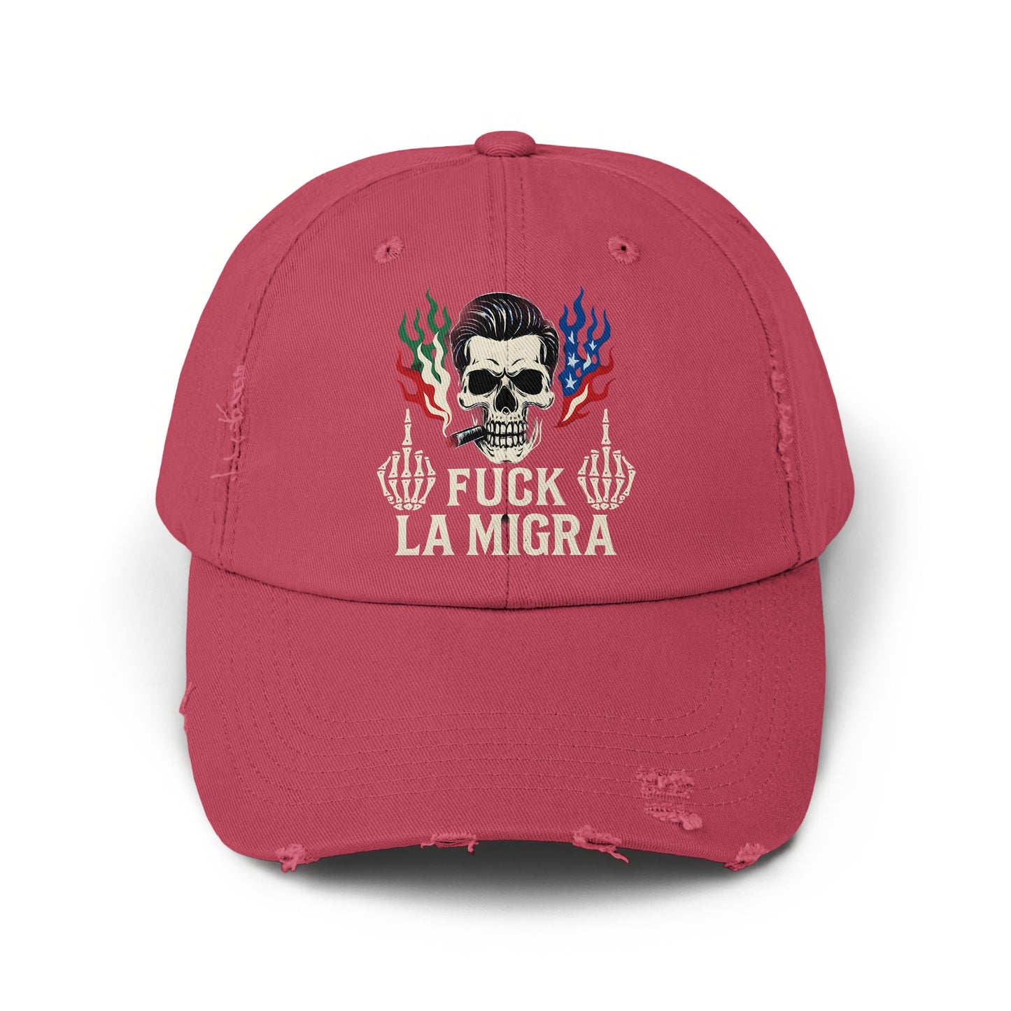 Bold Skull Design Fuck La Migra Statement Hat product