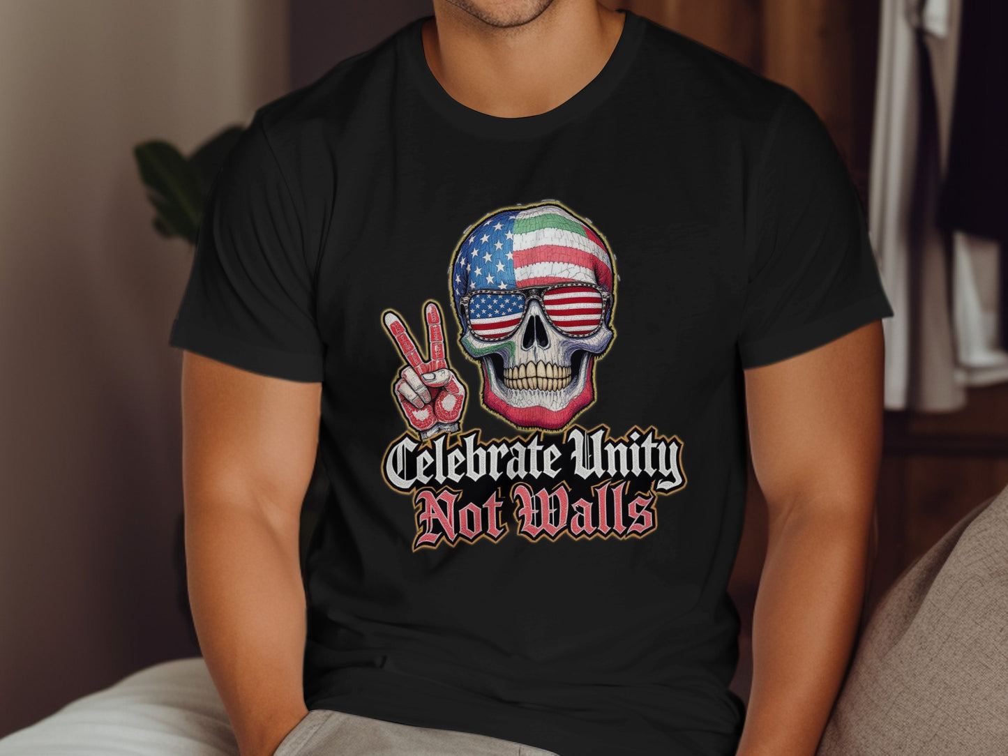 Celebrate Unity Not Walls Skull Graphic T-Shirt product type