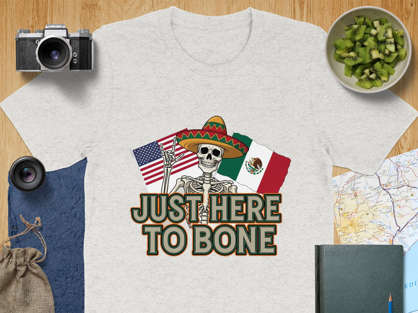 Just Here To Bone Funny Skeleton Graphic T-Shirt