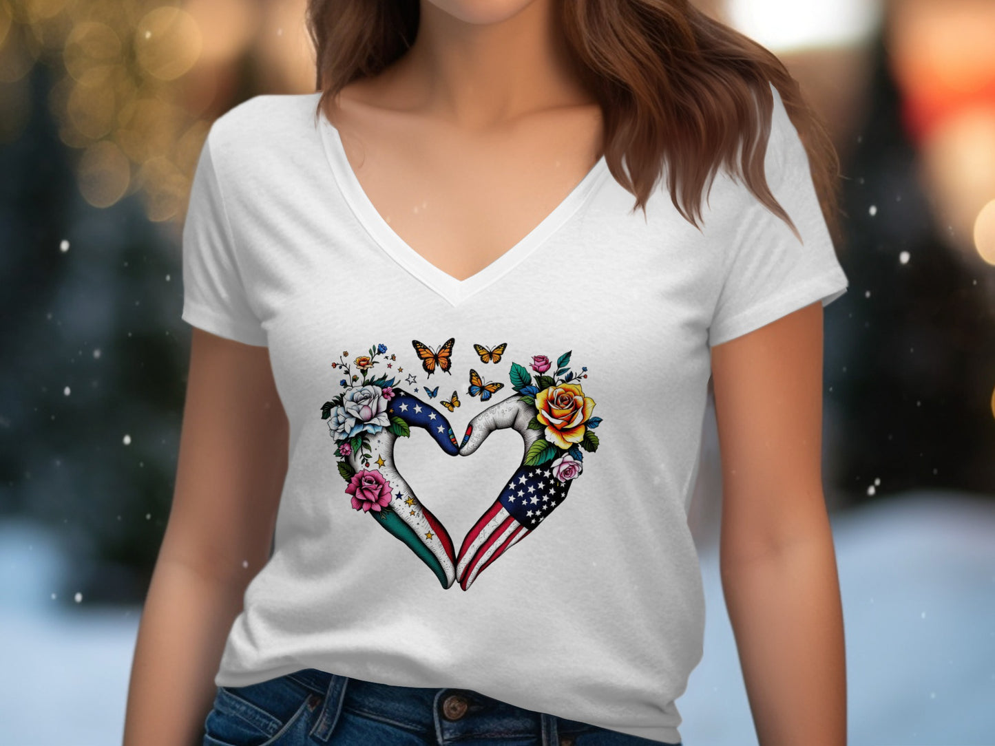American Flag and Flowers Heart Graphic T-shirt Product