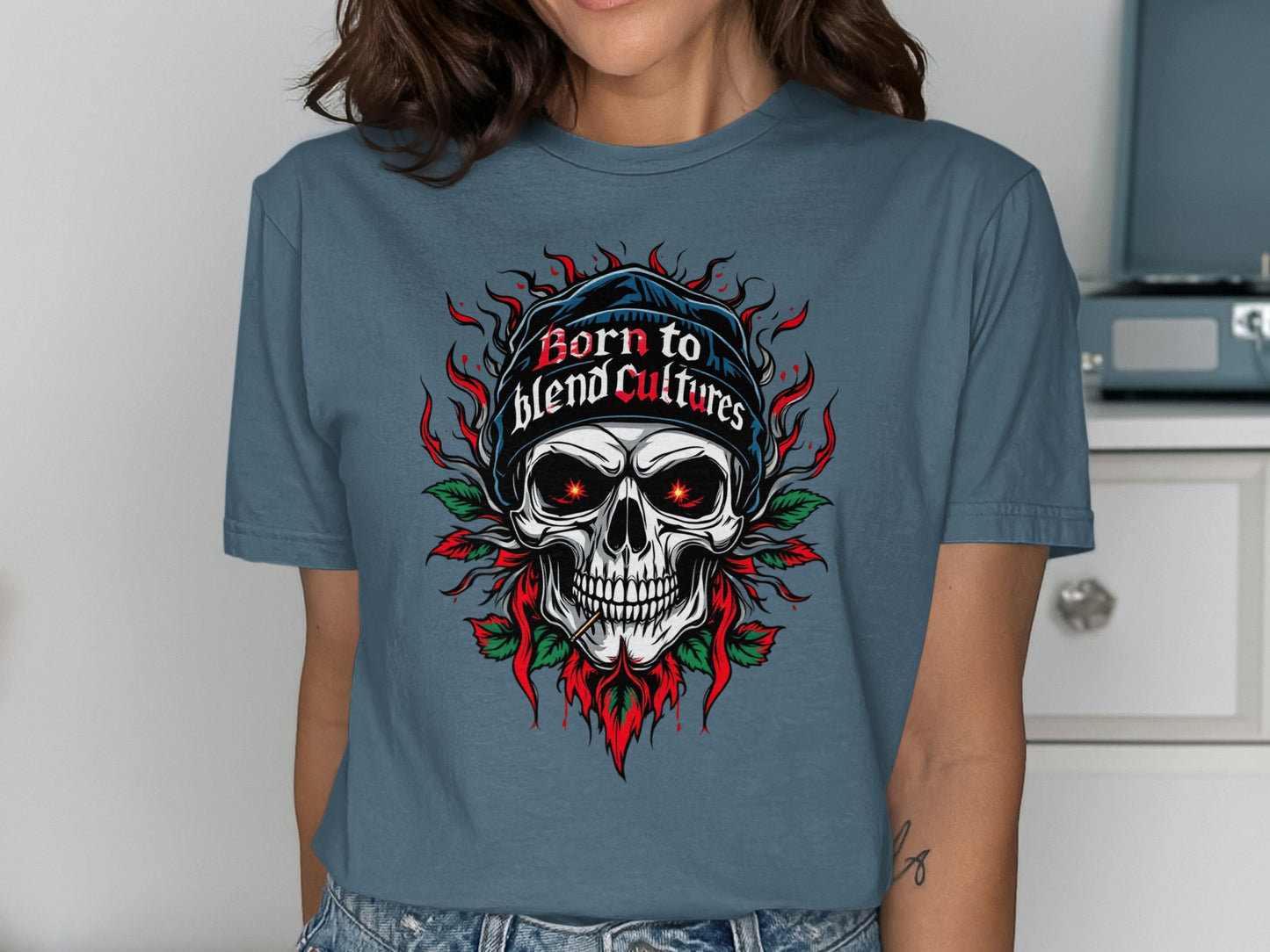 Born to Blend Cultures Skull Graphic TShirt product