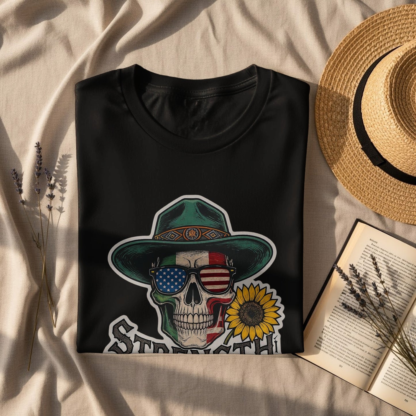 Strength Skull with Sunflower Design T-Shirt product
