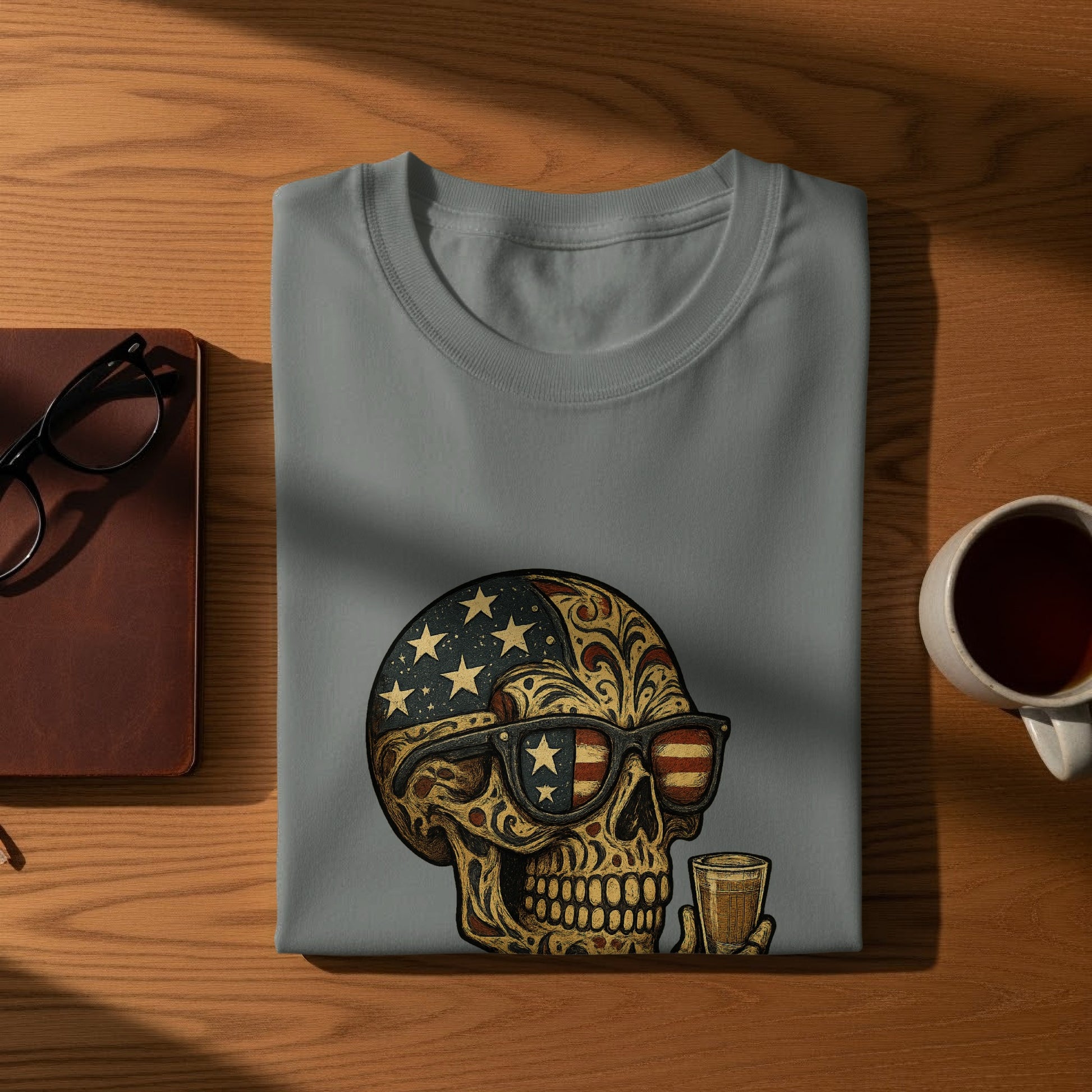Patriotic Skull Design Shirt with Sunglasses Product