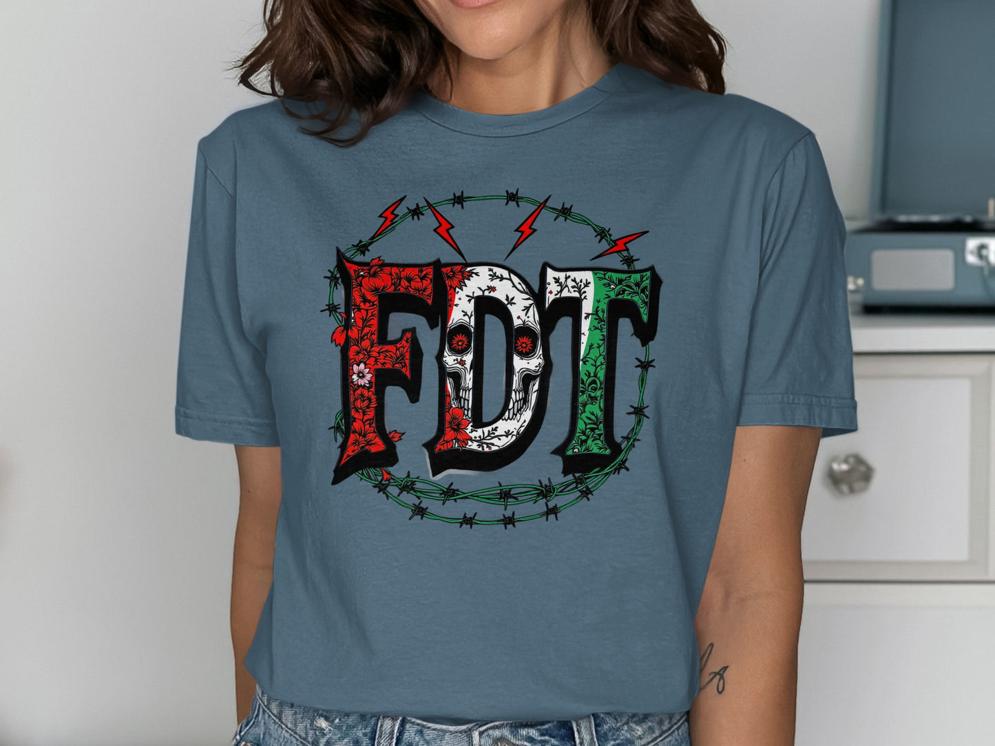 FDT Skull Graphic Blue Casual T-Shirt product type