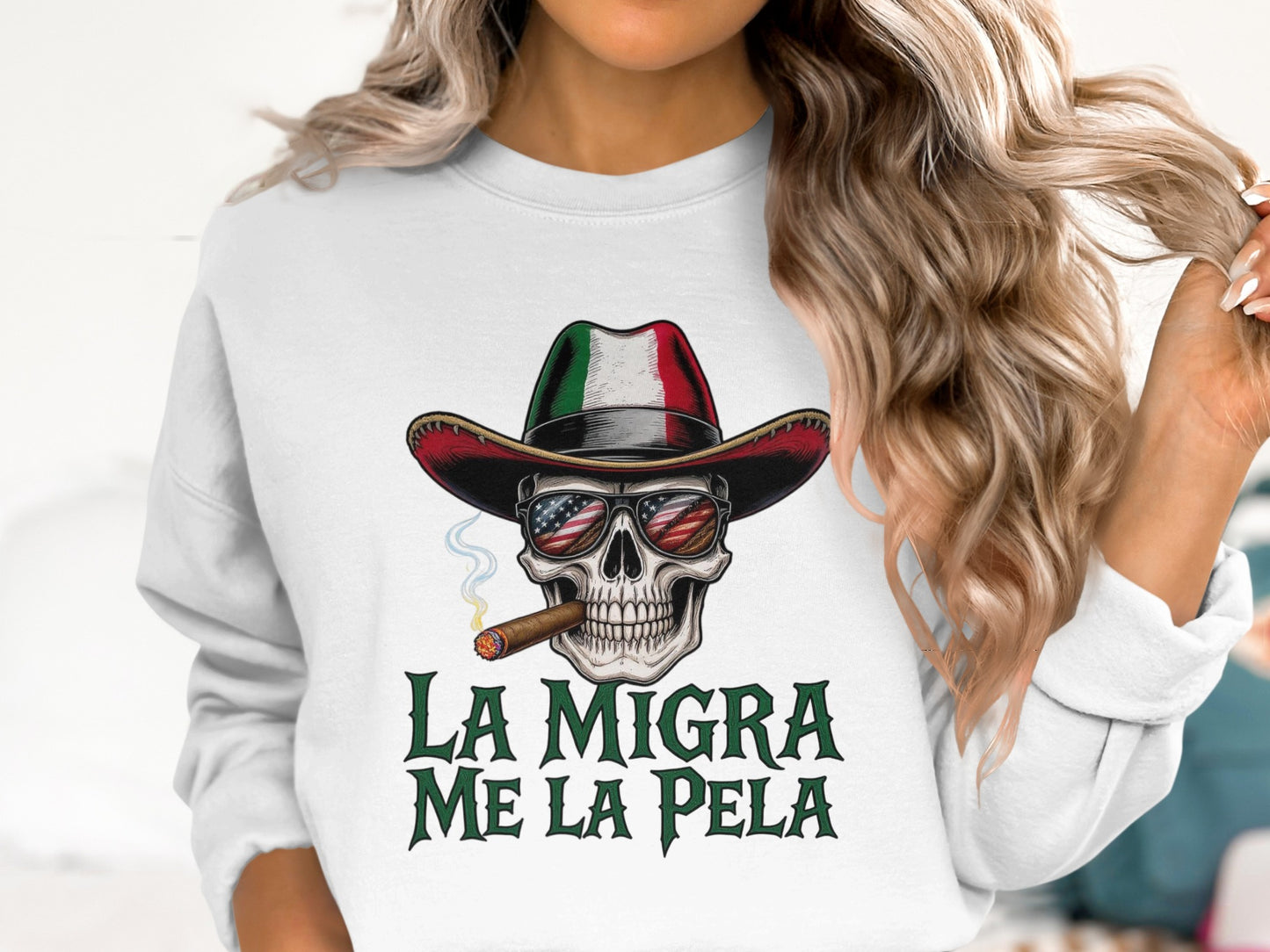 La Migra Me La Pela Skull Smoking Sweatshirt product