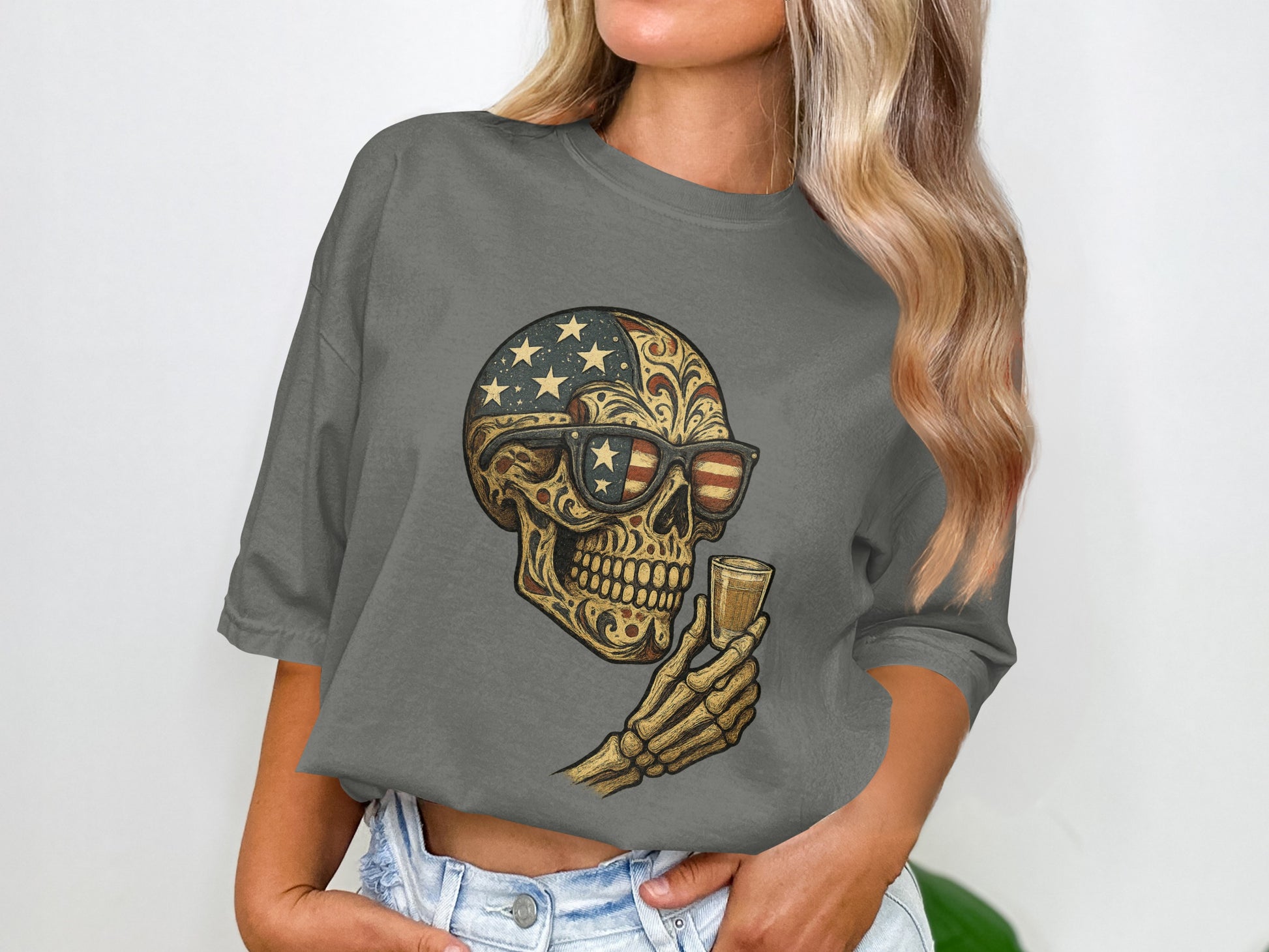 Patriotic Skull Graphic Tee with Sunglasses product type