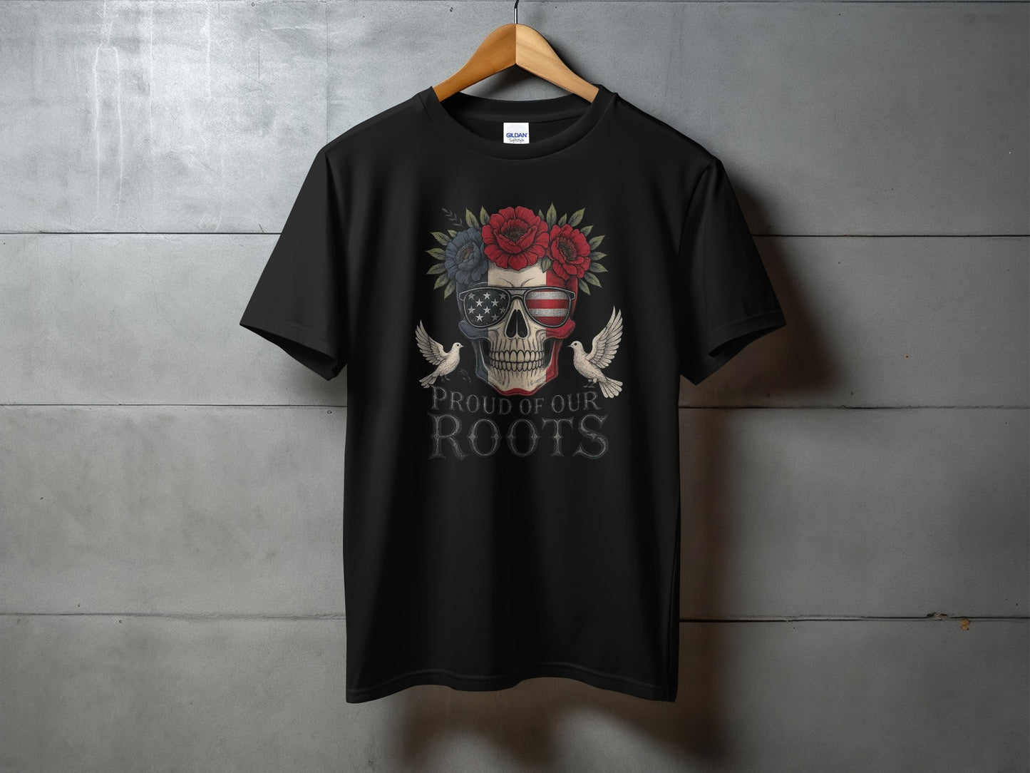 Proud of Our Roots Skull and Roses Graphic T-shirt Product