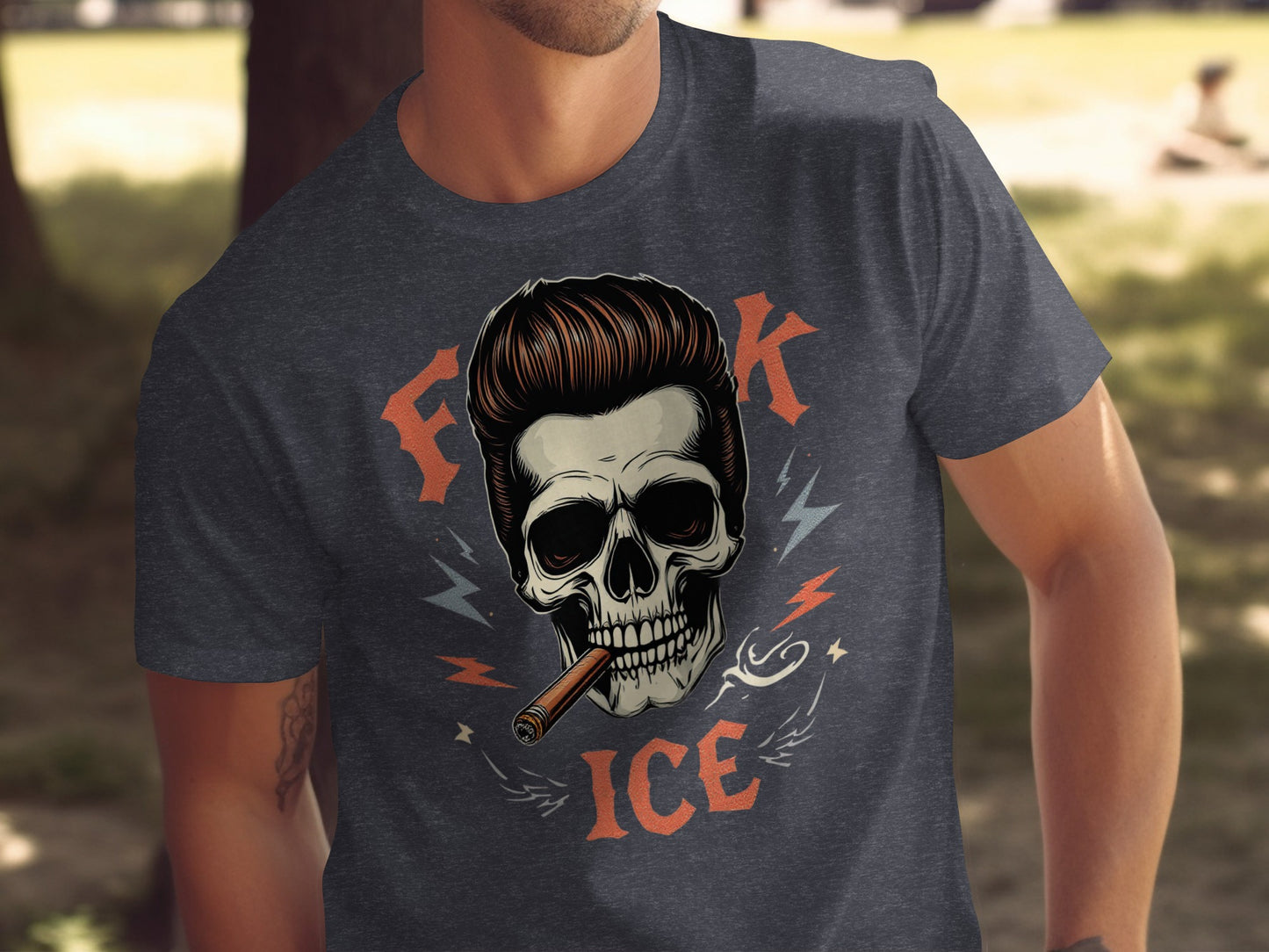 Skull with Cigar and Bold Letters Graphic T-Shirt Product