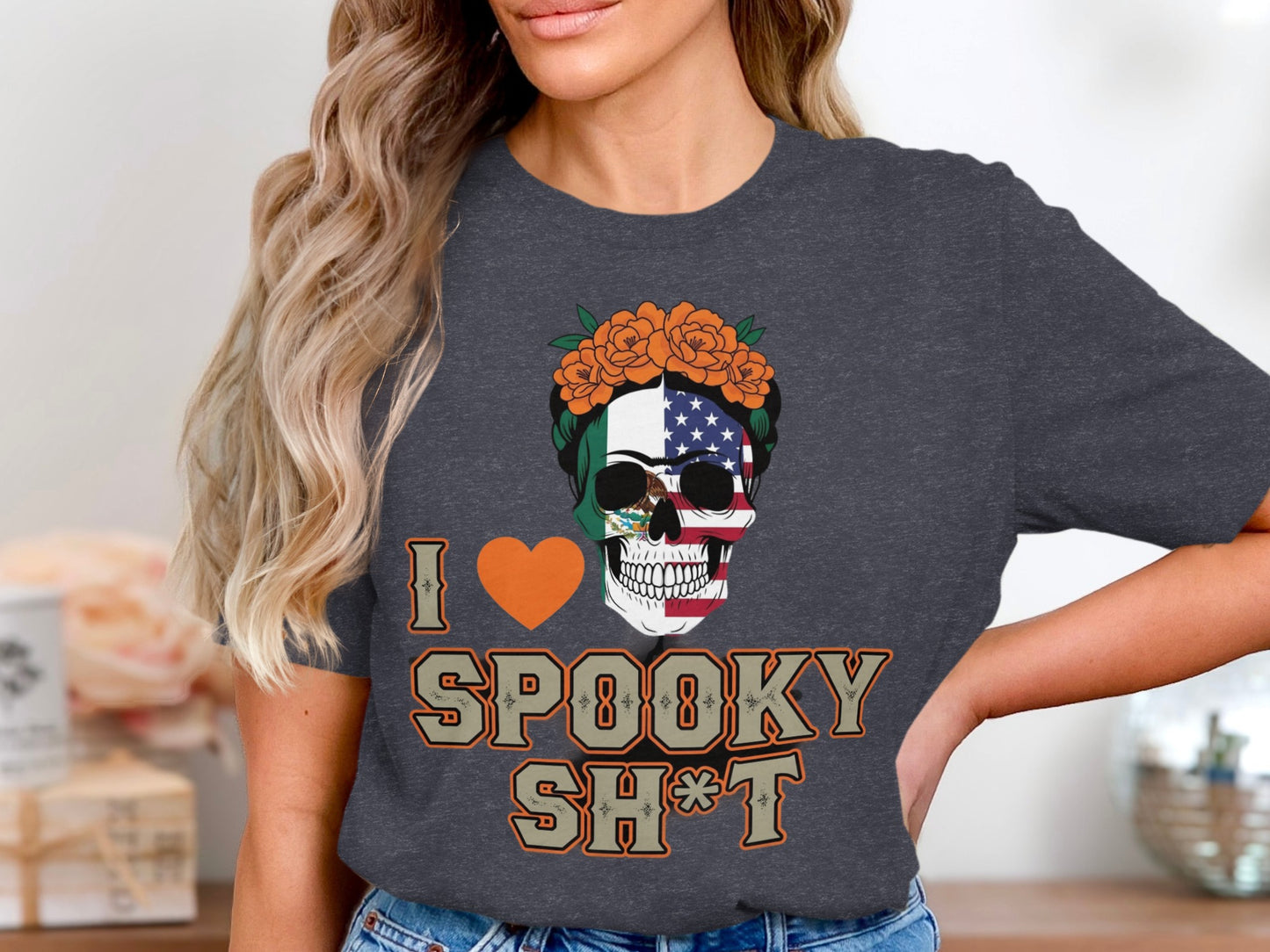 I Love Spooky Sh*t Skull American Flag Graphic Shirt product